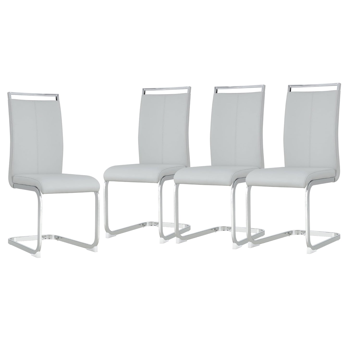 Sudica Dining Chairs Set of 4 Upholstered PU Leather Modern Kitchen Chairs with Chomon Legs, Light Gray