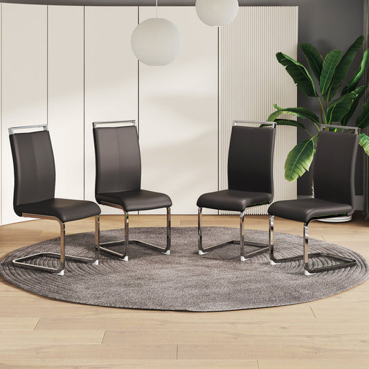 Sudica Modern Dining Chairs Set of 4 PU Leather Kitchen Dining Side Chairs with Metal Legs for Home, Black(chairs only)