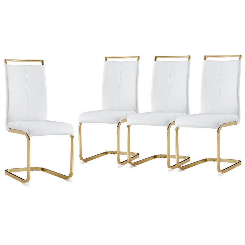 Modern Dining Chairs Set of 4 Sudica Faux Leather Dining Room Chairs with Golden Legs High Back Chair,White