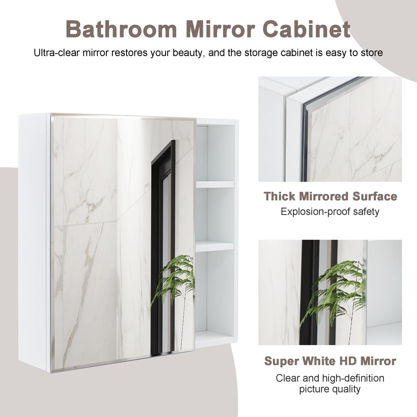 Bathroom Wall Mirror Cabinet, Sudica Medicine Cabinet with Single Door White Storage with Mirrors