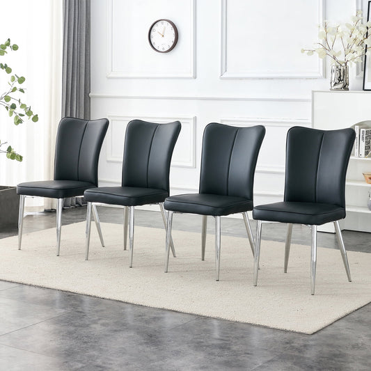 Sudica Modern Dining Chairs Set of 4, Upholstered Leather Kitchen Chairs with Metal Legs, Black