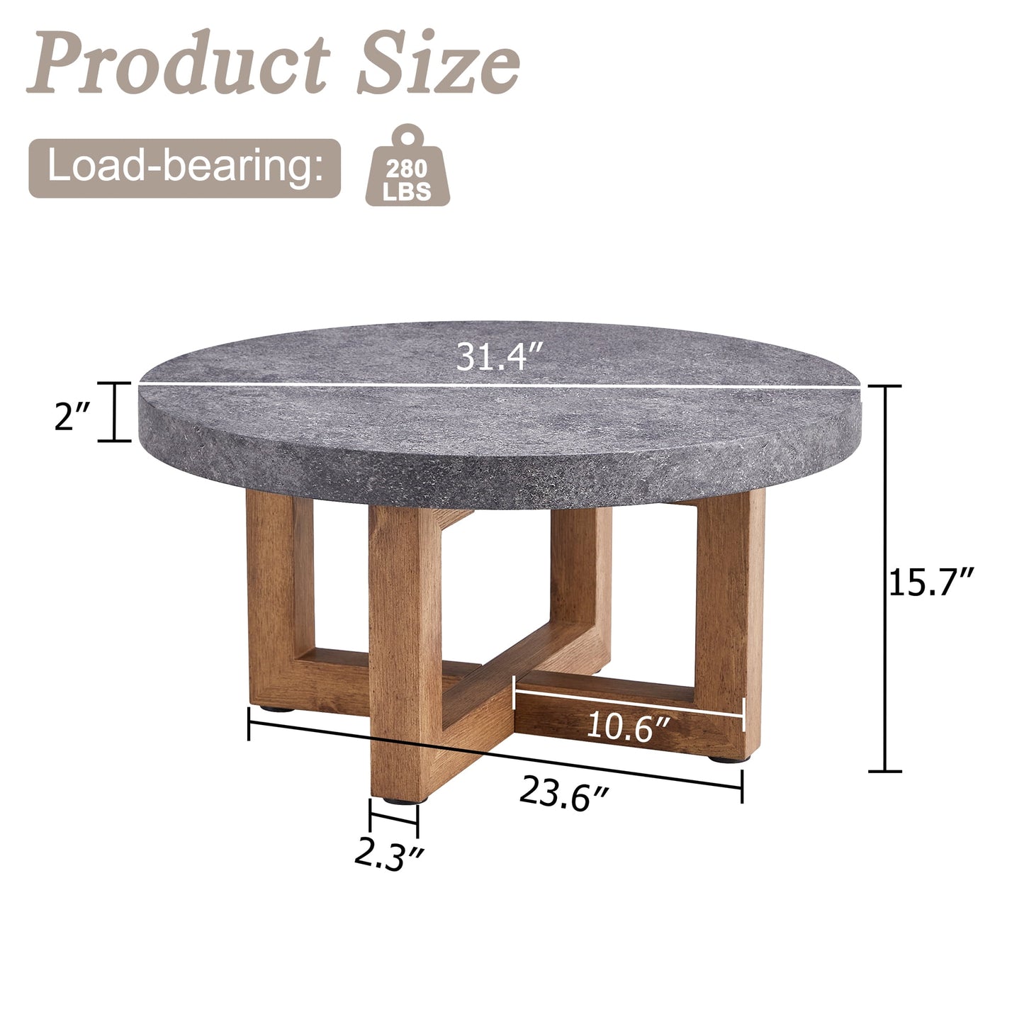 Sudica Round Coffee Table 31" Modern Gray Faux Marble Center Table with Wood Legs for Living Room