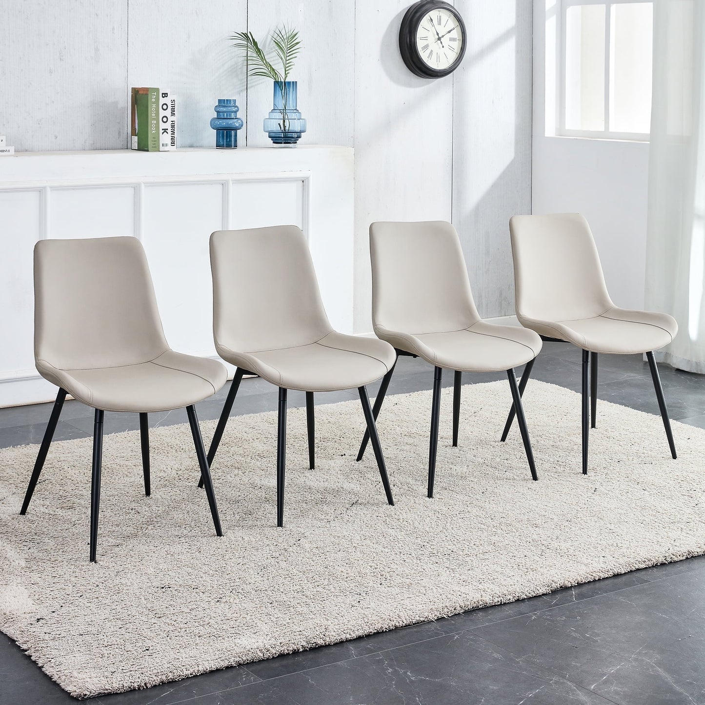 Dining Chairs Set of 4, Sudica Faux Leather Dining Room Chairs with Metal Legs Wide Seat Kitchen Chair,Gray