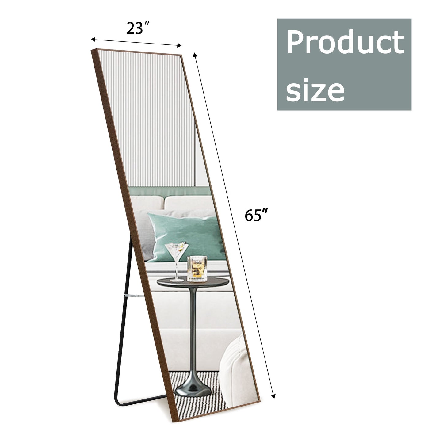 Sudica Full-Length Floor Mirror 65"x 23" Wooden Rectangular Bedroom Standing Body Mirror, Brown