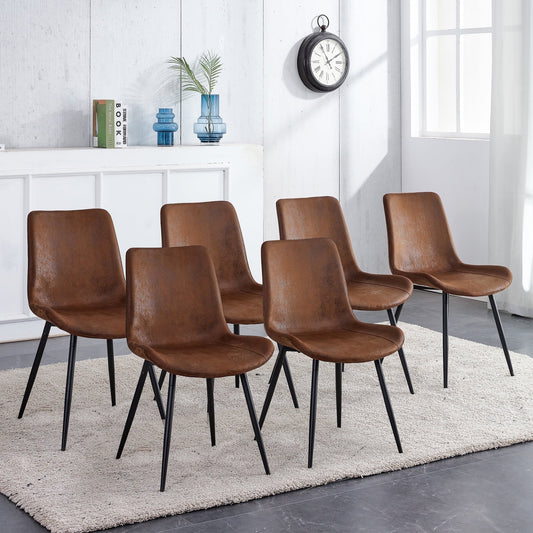 Dining Chairs Set of 6, Sudica Faux Leather Dining Room Chairs with Metal Legs Wide Seat Kitchen Chair,Brown