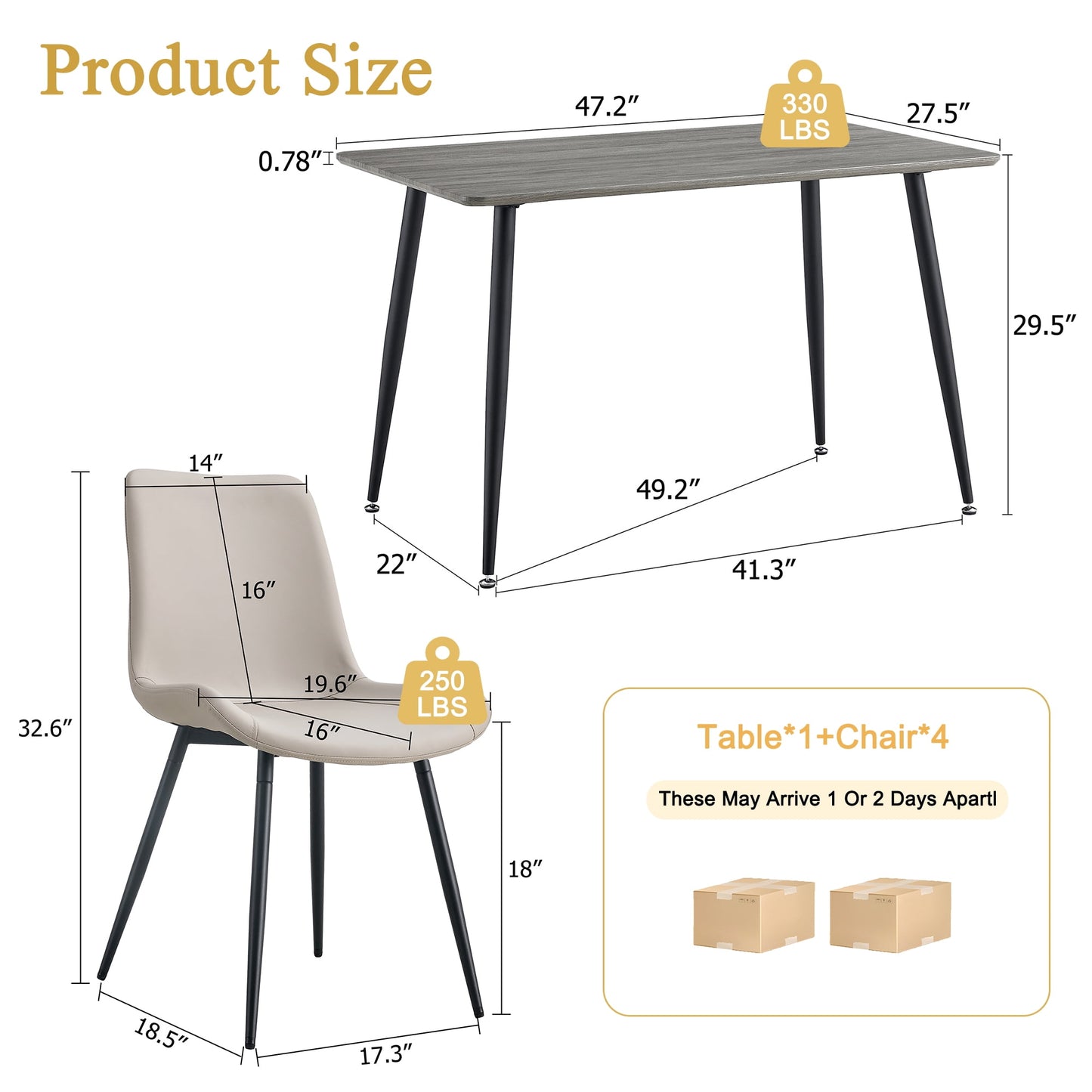 47.2" Compact Dining Table Set, Sudica Modern Wooden Kitchen Table with Upholstered Faux Leather Dining Chairs, Gray