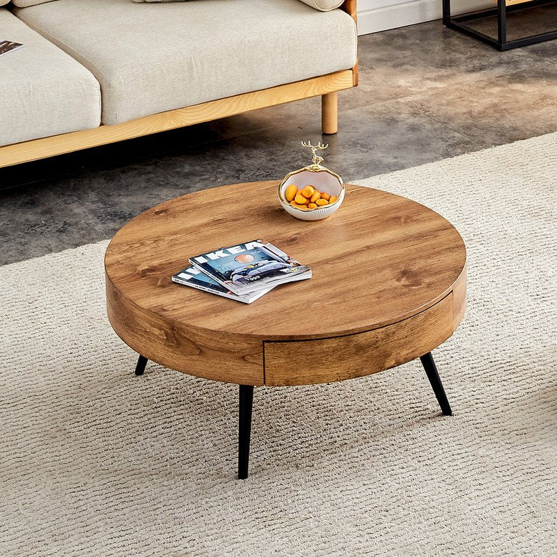 Sudica Coffee Table with added drawers, 31.5"Wooden Round Modern Coffe Table with Black Legs for Living Room,tea room.