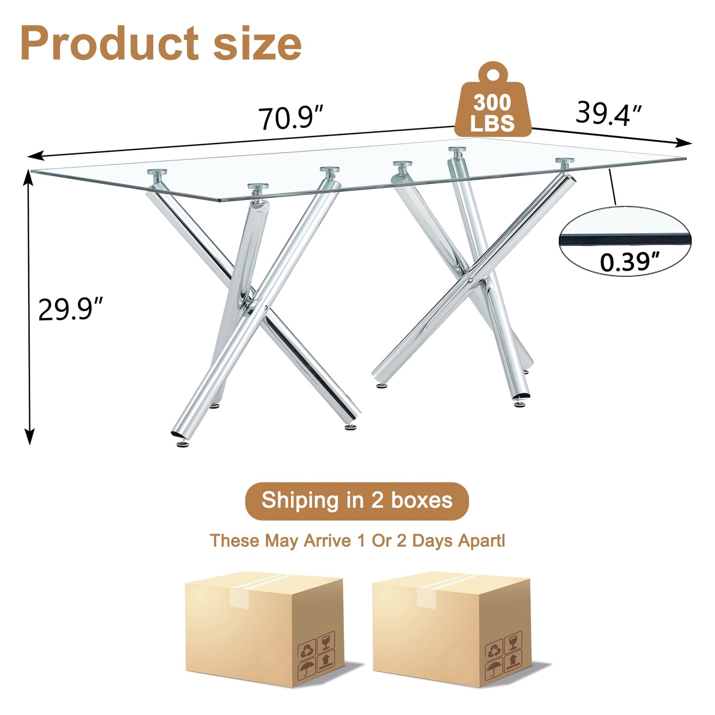 Sudica Glass Dining Table for 6-8 People 70.9" Modern Rectangular Kitchen Table with 0.39" Tempered Glass Tabletop,Chrome Metal Legs,Silver