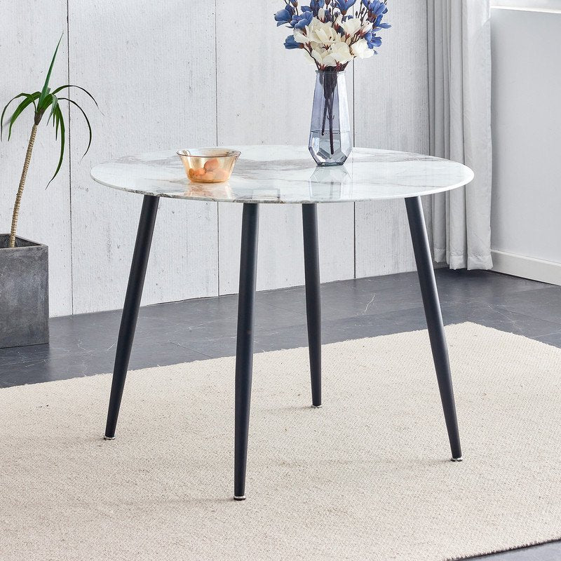 40 Inch Round Marble Dining Table for 4, Sudica Modern White Marble Table with Black Legs Compact Kitchen Table for Living Room