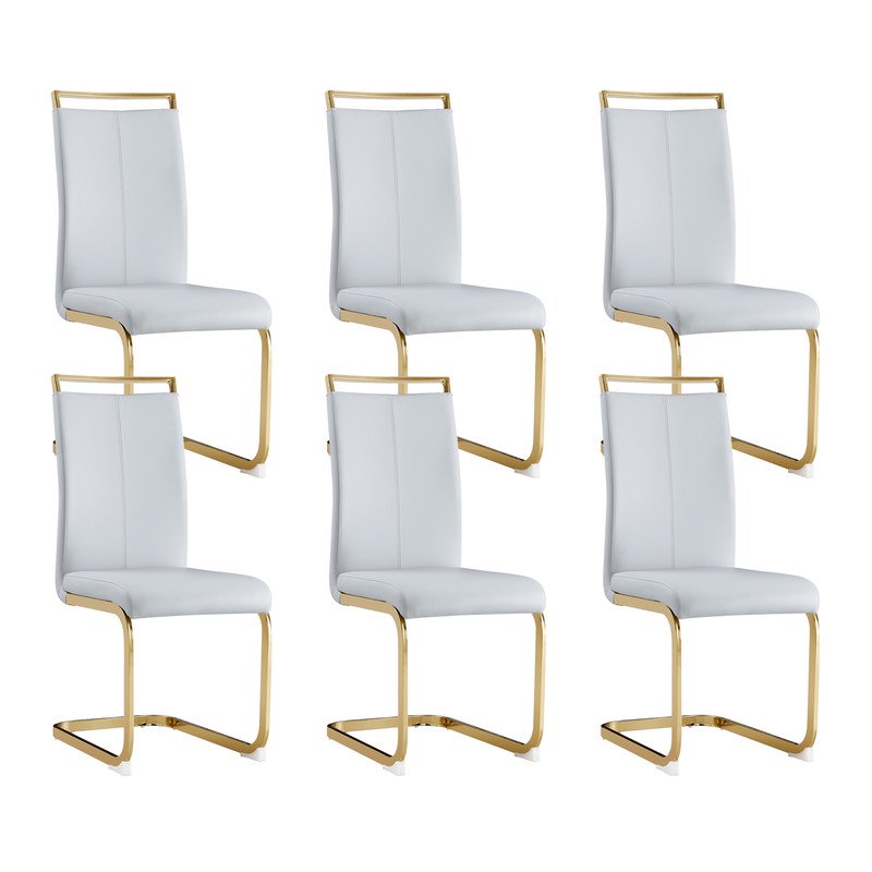 Modern Dining Chairs Set of 6 Sudica Faux Leather Dining Room Chairs with Golden Legs High Back Chair,Light Grey