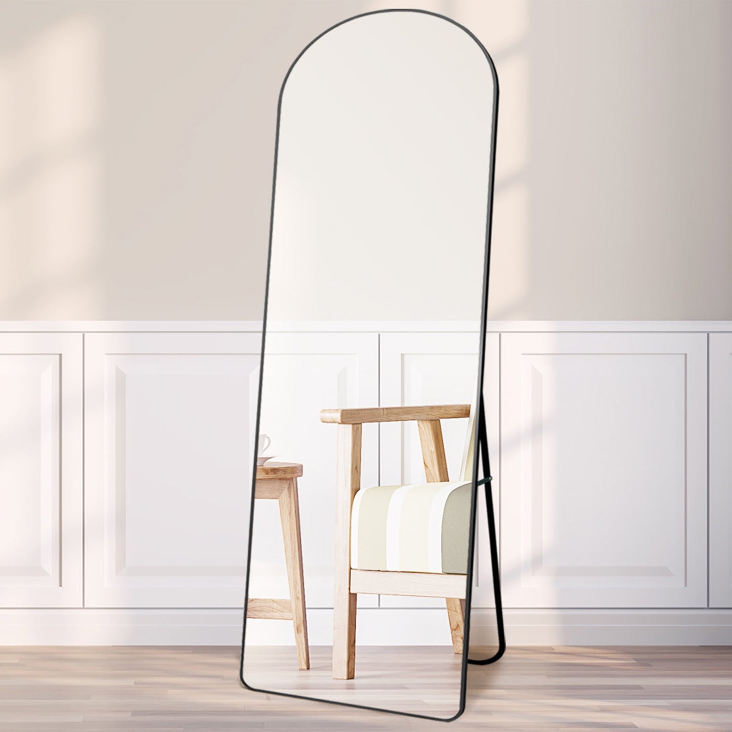 Sudica Black Arched Floor Mirror 60"x16.5" Wall Full Length Body Mirror with Stand for Living Room