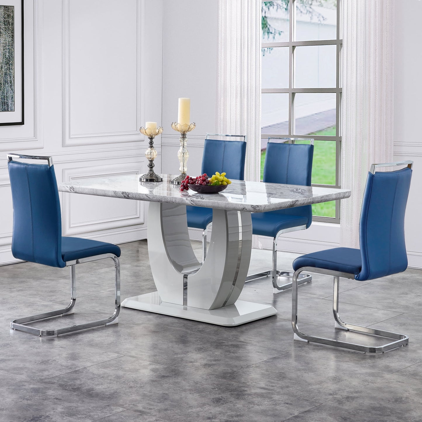 Sudica Modern Dining Chairs Set of 4 PU Leather Kitchen Dining Side Chairs with Metal Legs for Home, Blue