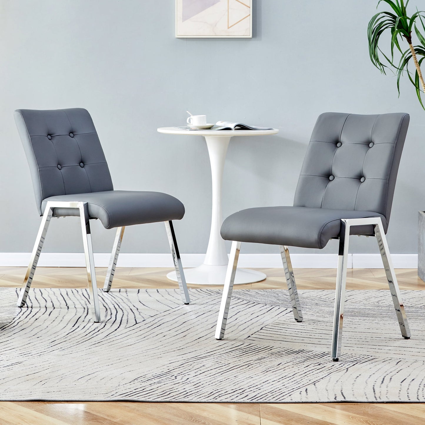 Sudica Set of 2 Dining Room Chairs Upholstered Tufted Mid-Century Modern Kitchen Chairs with Chomon Legs, Gray(chairs only)