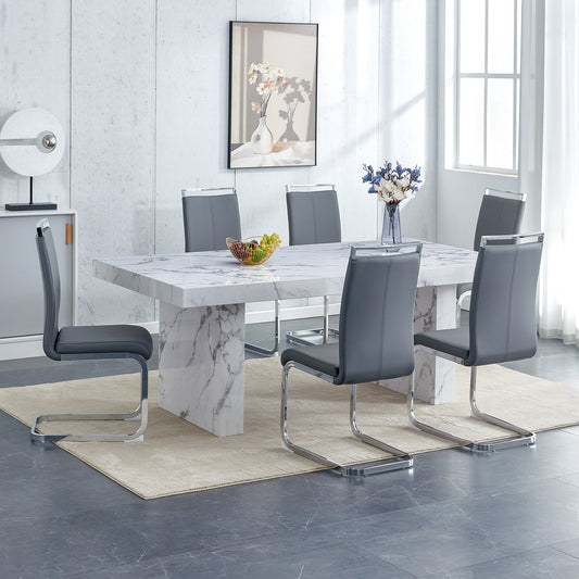 Sudica Dining Table and Chairs Set, 78" Faux Marble Dining Table with Leather Kitchen Chairs for Dining Room,Gray