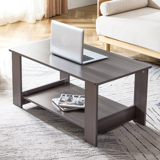 Sudica 35.4" Coffee Table with Storage Shelf Rectangular Rustic Wood Cocktail Table for Living Room,Gray