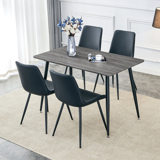 47.2" Compact Dining Table Set, Sudica Modern Wooden Kitchen Table with Upholstered Faux Leather Dining Chairs, Black