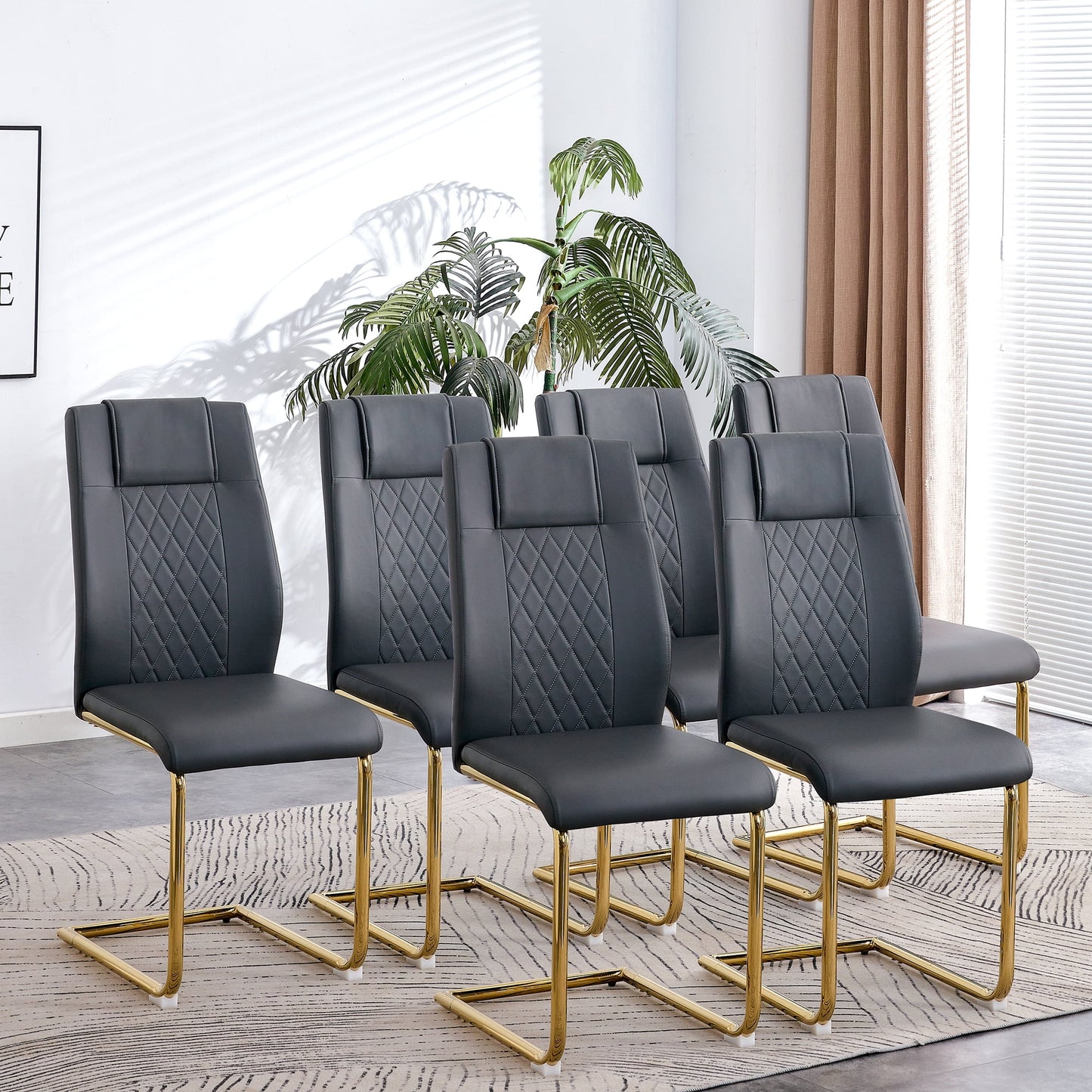 Sudica Upholstered Dining Chairs Set of 6 PU Leather Dining Room Chair with Golden Metal Legs£¬Gray