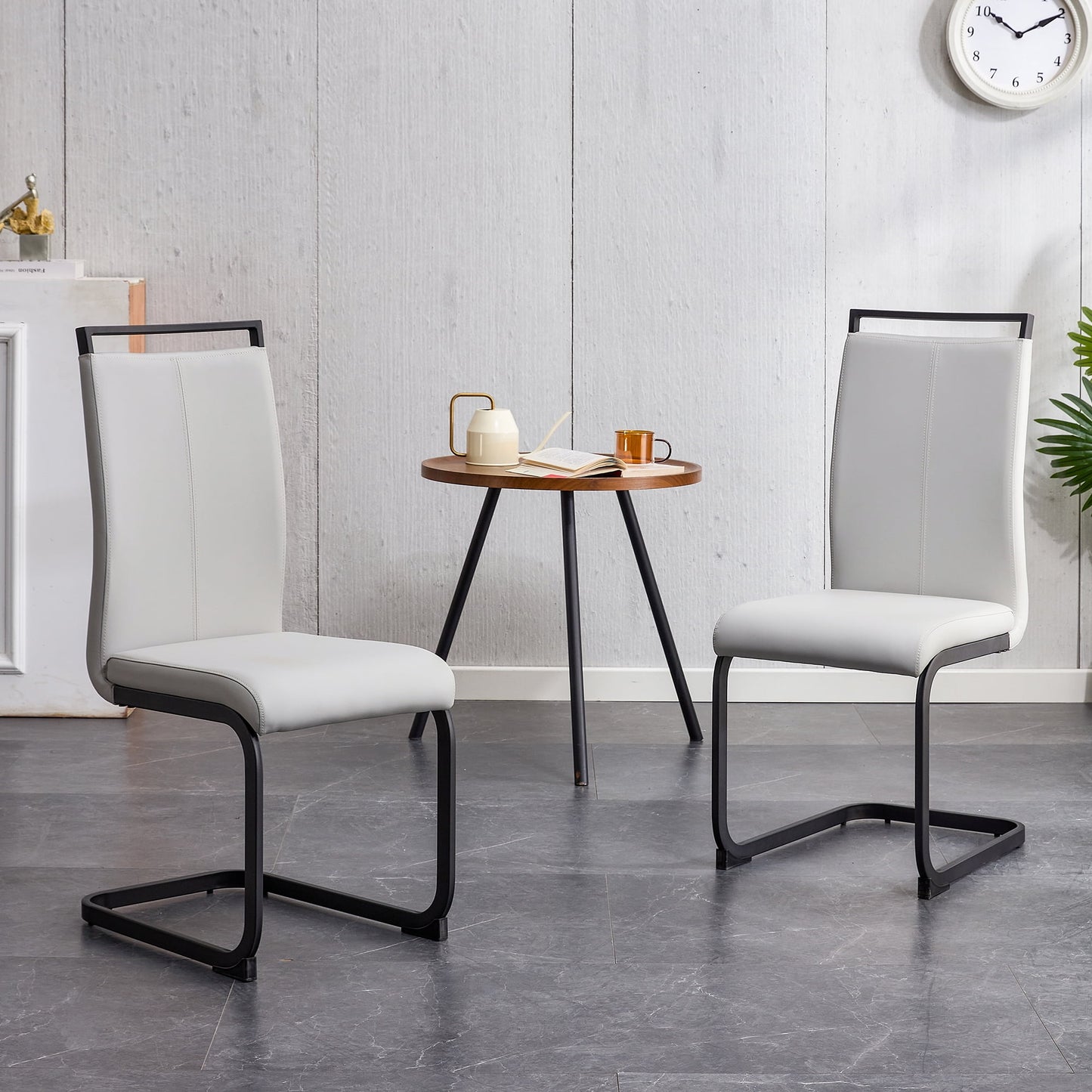 Modern Dining Side Chair Set of 2, PU Leather Side Chairs with Metal Legs for Home, Light Gray