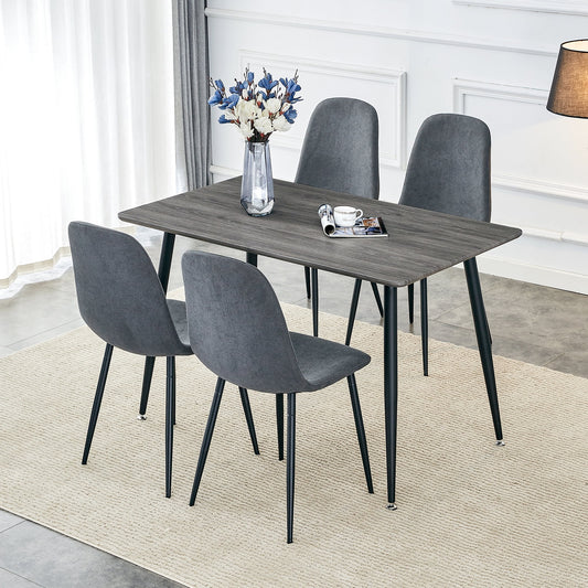 Sudica Compact Wood Table and Chair Set for 4, Modern 47.2" Dining Table with Gray Velvet Kitchen Chairs