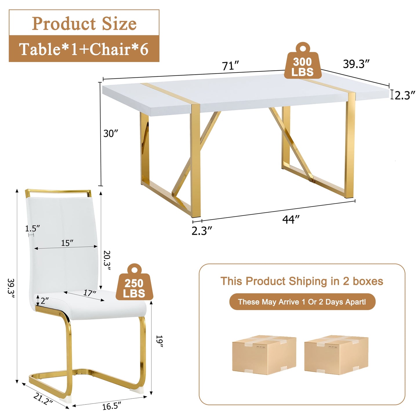 Sudica Marble Dining Set for 6, 71 inch Rectangular Marble Table with Upholstered Dining Room Chairs, White