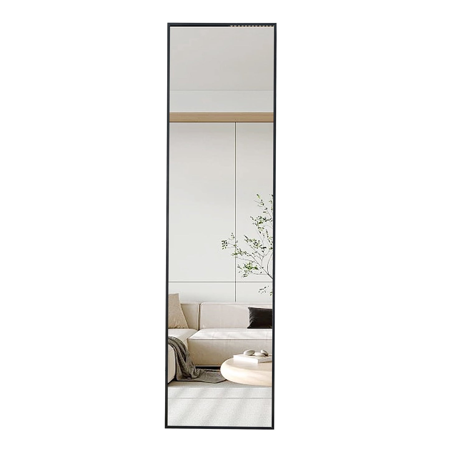 Sudica Full Length Mirror with Stand 48 inches X 13.8 inches Rectangular Bedroom Wall Body Mirrors, Black Metal Frame