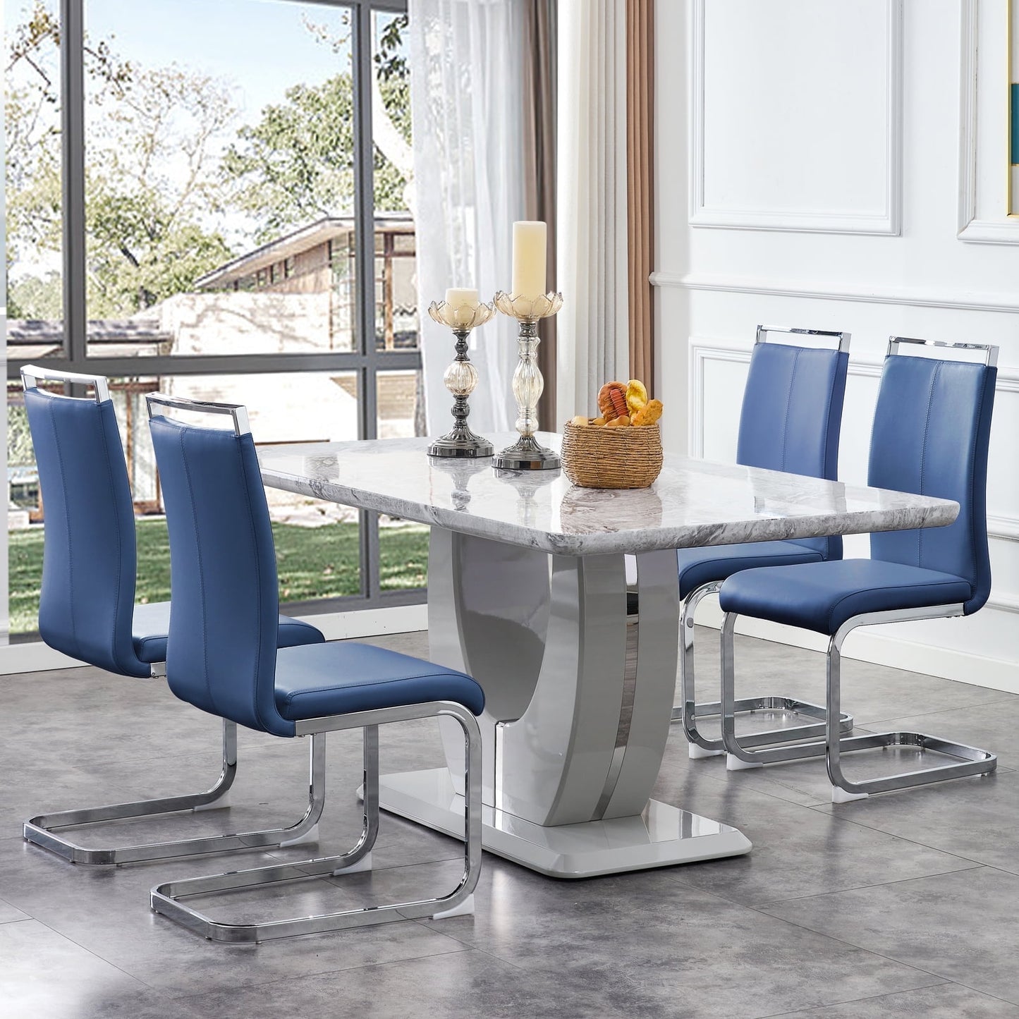 Sudica Modern Dining Chairs Set of 4 PU Leather Kitchen Dining Side Chairs with Metal Legs for Home, Blue