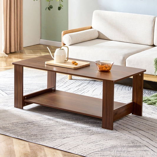 Sudica 43.3" Coffee Table with Storage Shelf Rectangular Rustic Wood Cocktail Table for Living Room,Walnut