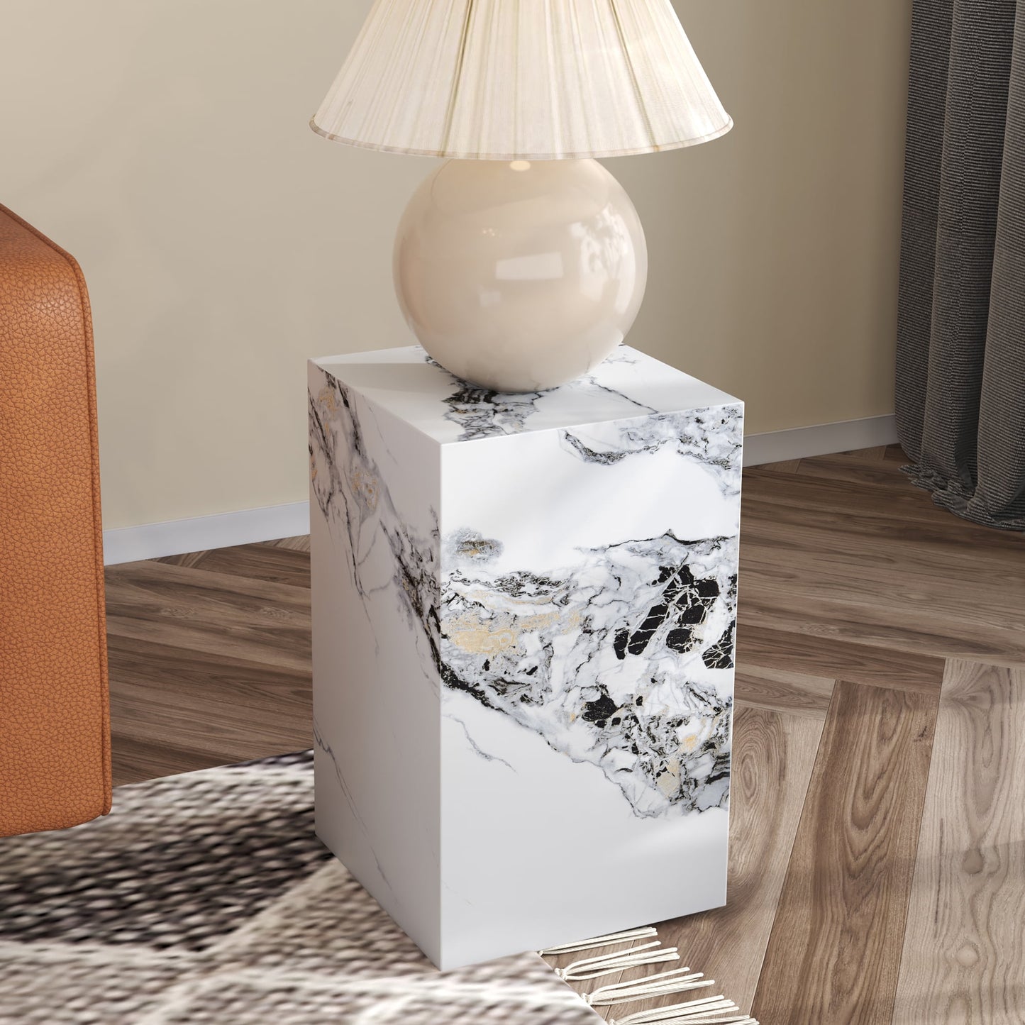 Sudica Coffee Table Set of 3, Modern Marble Cube End Table 3-Piece with Faux Marble Top Center Table for Living Room