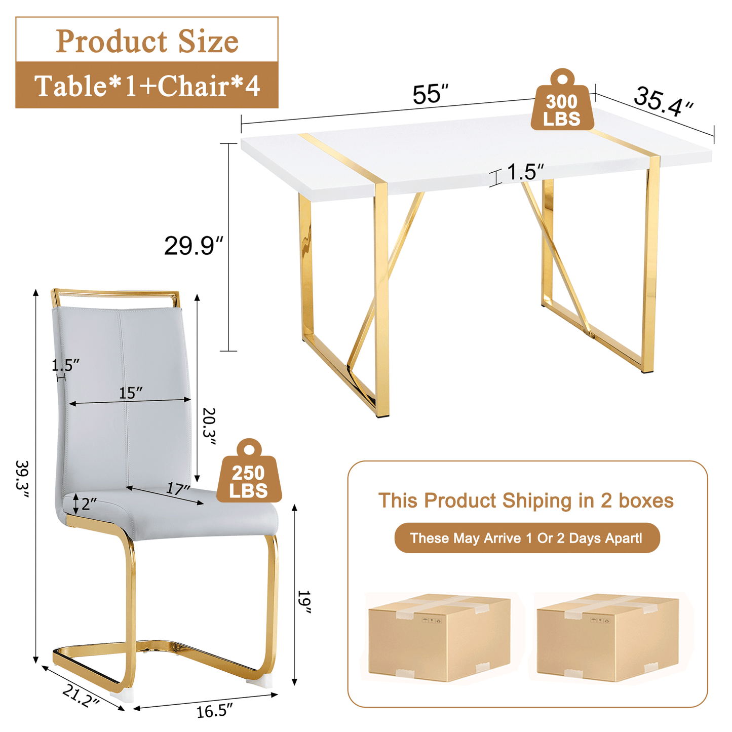 Sudica Dining Table Set for 4£¬Faux Marble White Rectangular Dining Table and PU Leather Dining Room Chairs for Kitchen, Light Gray