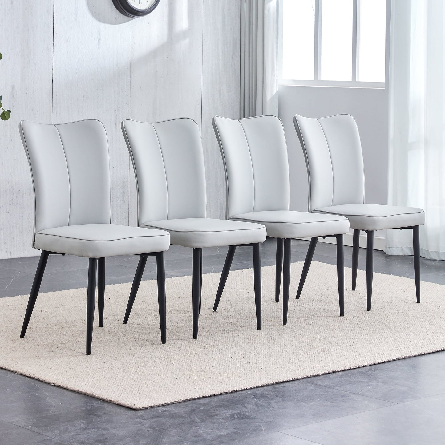 Sudica Modern Dining Chairs Set of 4, Upholstered Leather Kitchen Chairs with Metal Legs, Gray