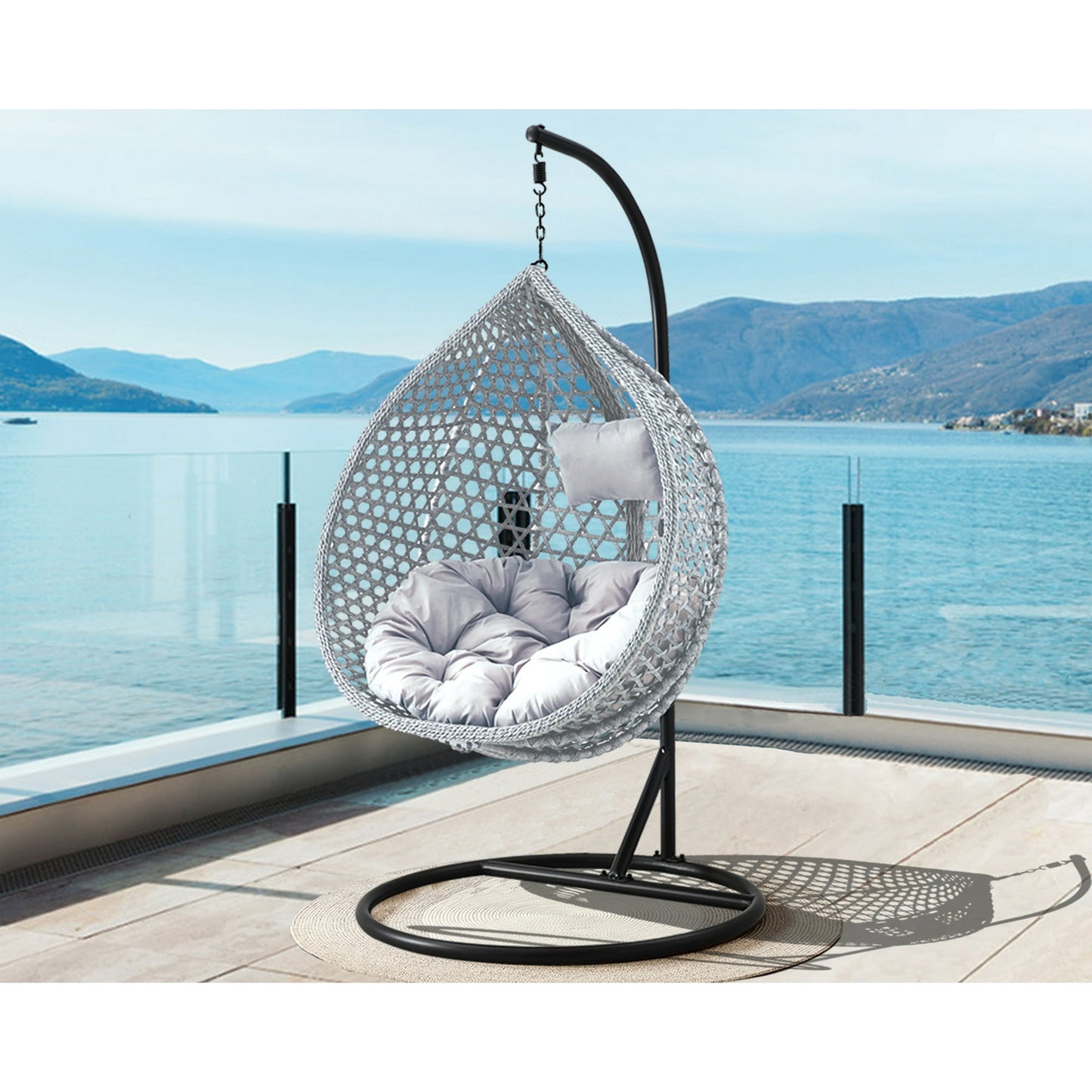 Sudica Egg Swing Chair with Stand Patio Soft Cushion Rattan Wicker Hanging Egg Chair for Bedroom, Garden 350lbs Capacity£¬ Gray