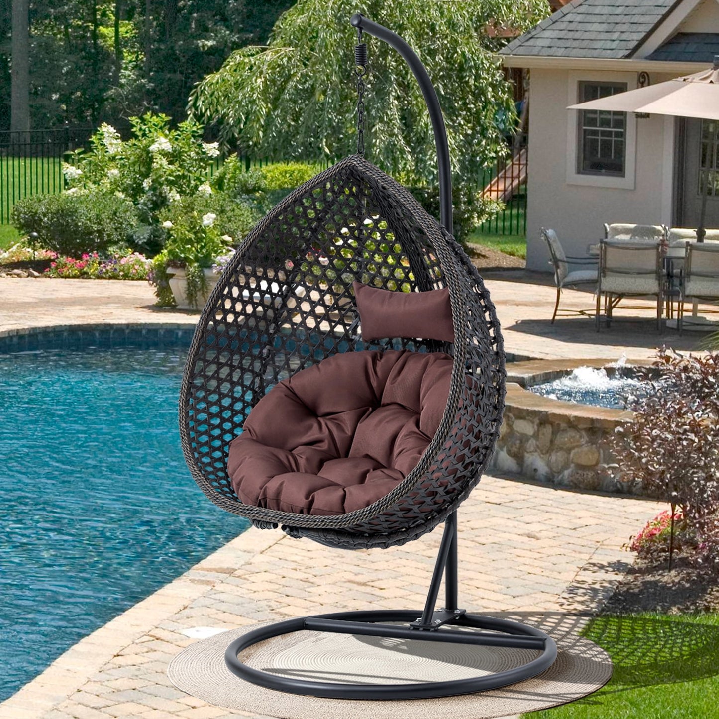 Sudica Egg Swing Chair with Stand Patio Soft Cushion Rattan Wicker Hanging Egg Chair for Bedroom, Garden 350lbs Capacity£¬ Black