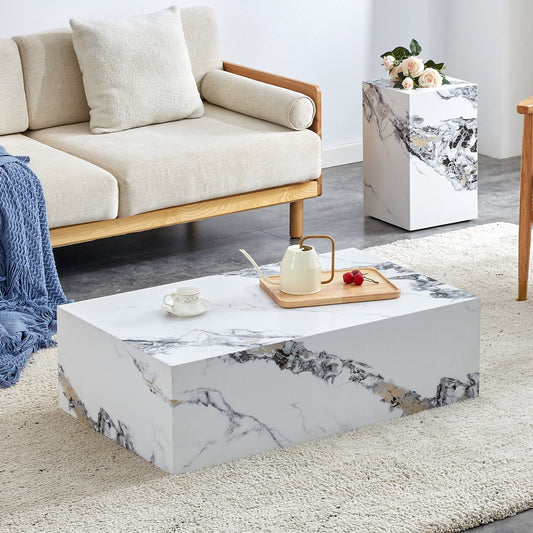 Sudica White Marble Coffee Table Rectangular Modern Centre Table for Living Room