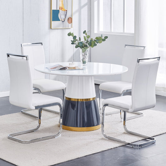 Sudica Dining Room Set 5 Piece Round Dining Set with 4 Leather Dining Room Chairs, White