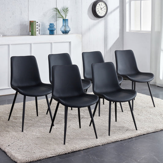 Dining Chairs Set of 6, Sudica Faux Leather Dining Room Chairs with Metal Legs Wide Seat Kitchen Chair,Black