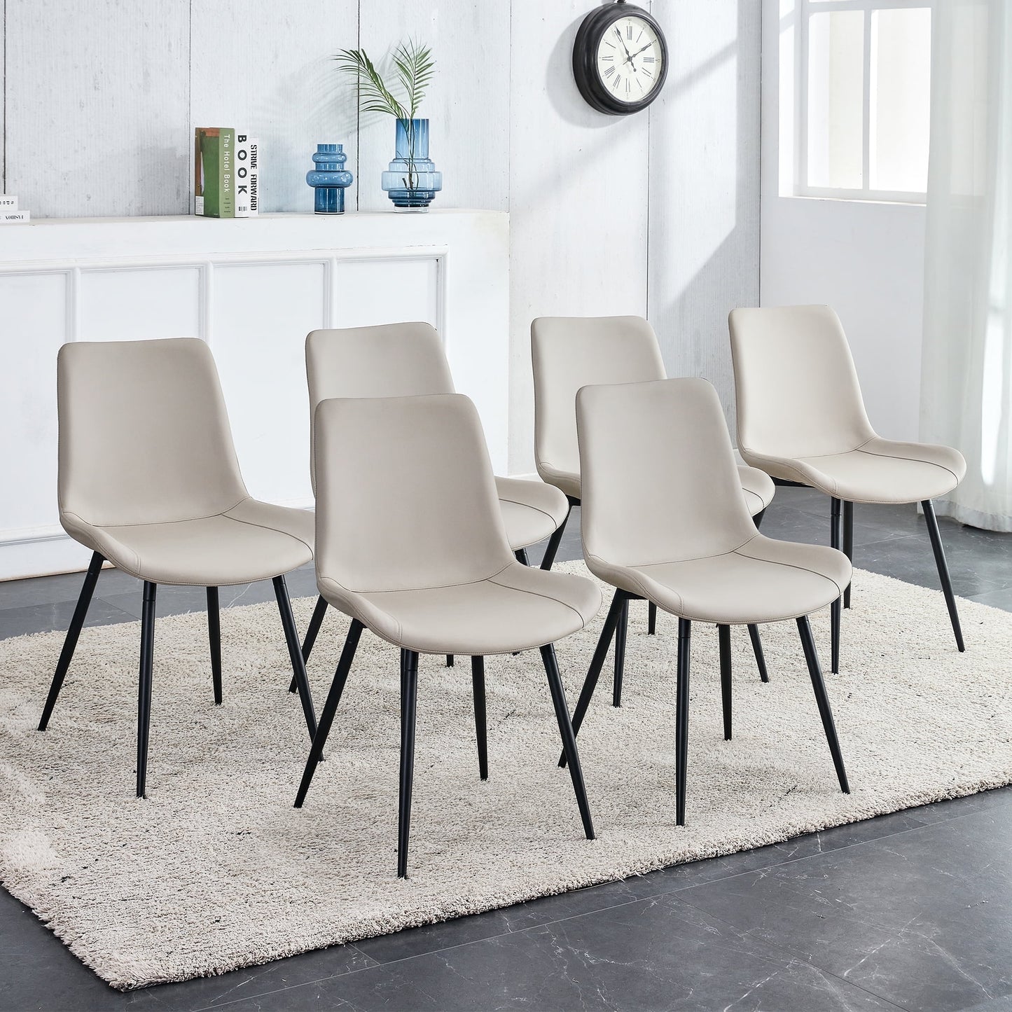 Dining Chairs Set of 6, Sudica Faux Leather Dining Room Chairs with Metal Legs Wide Seat Kitchen Chair,Gray