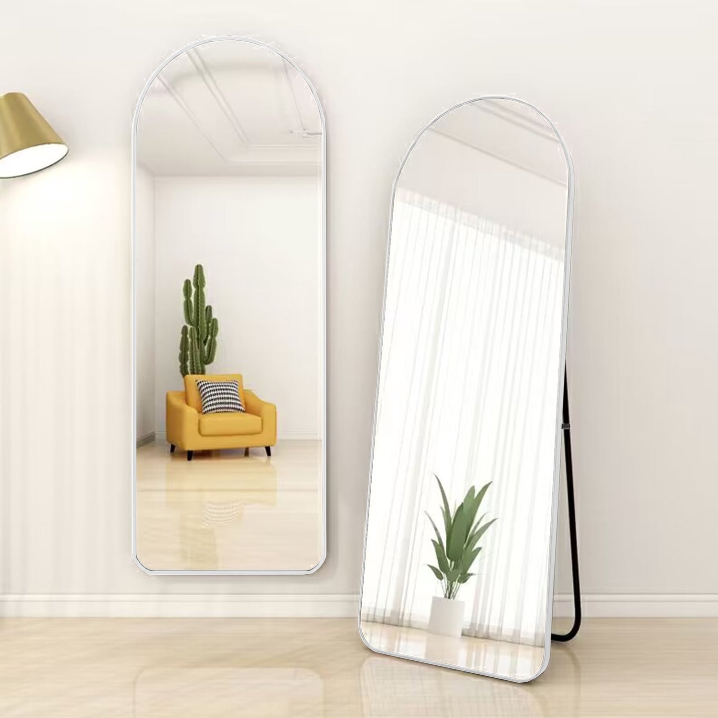 Sudica Arched Full Length Mirror 60"x16.5" Silver Frame Floor Mirror with Stand for Living Room, Bedroom