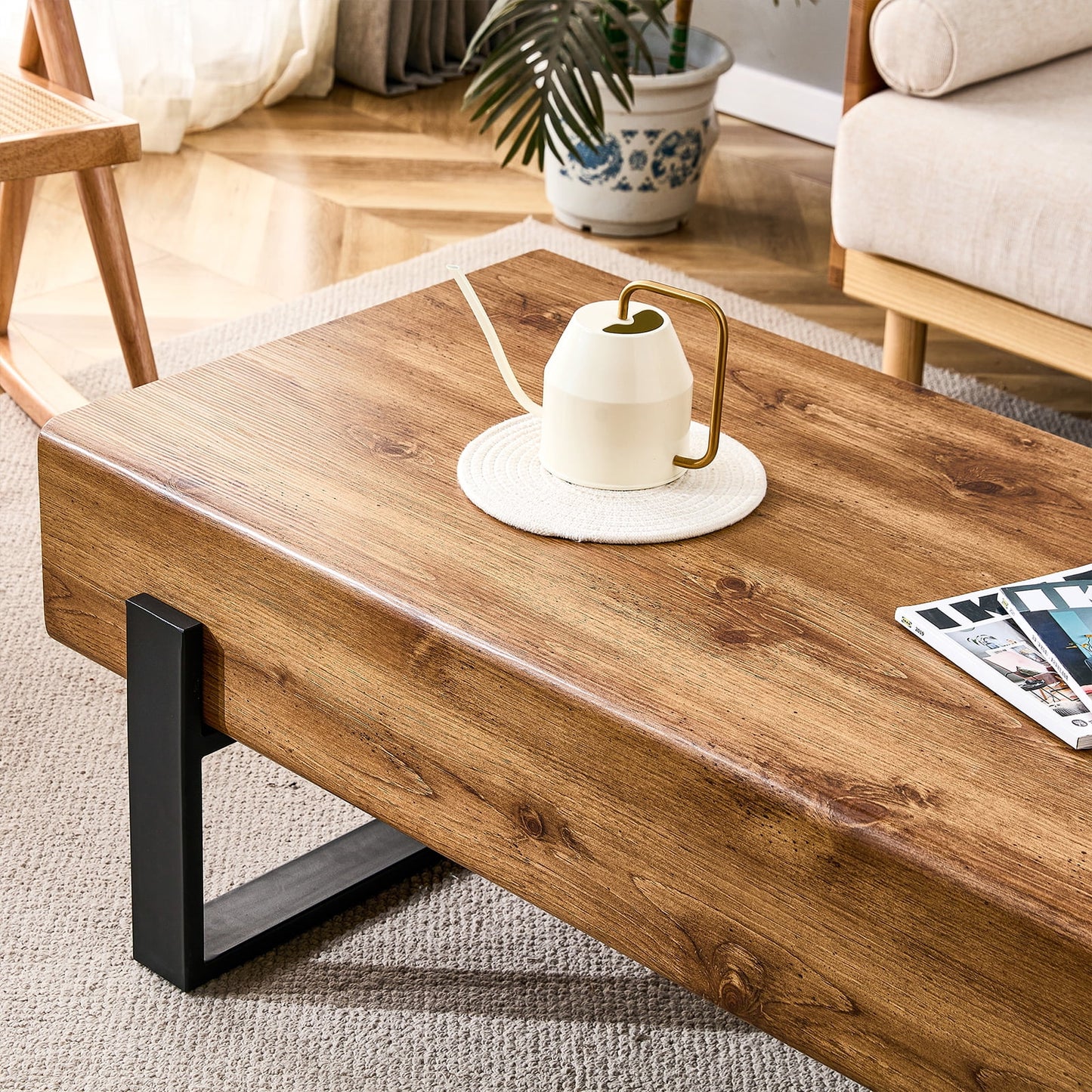 Sudica Wood Coffee Table with Metal Legs 47" Rustic Industrial Cocktail Table for Living Room