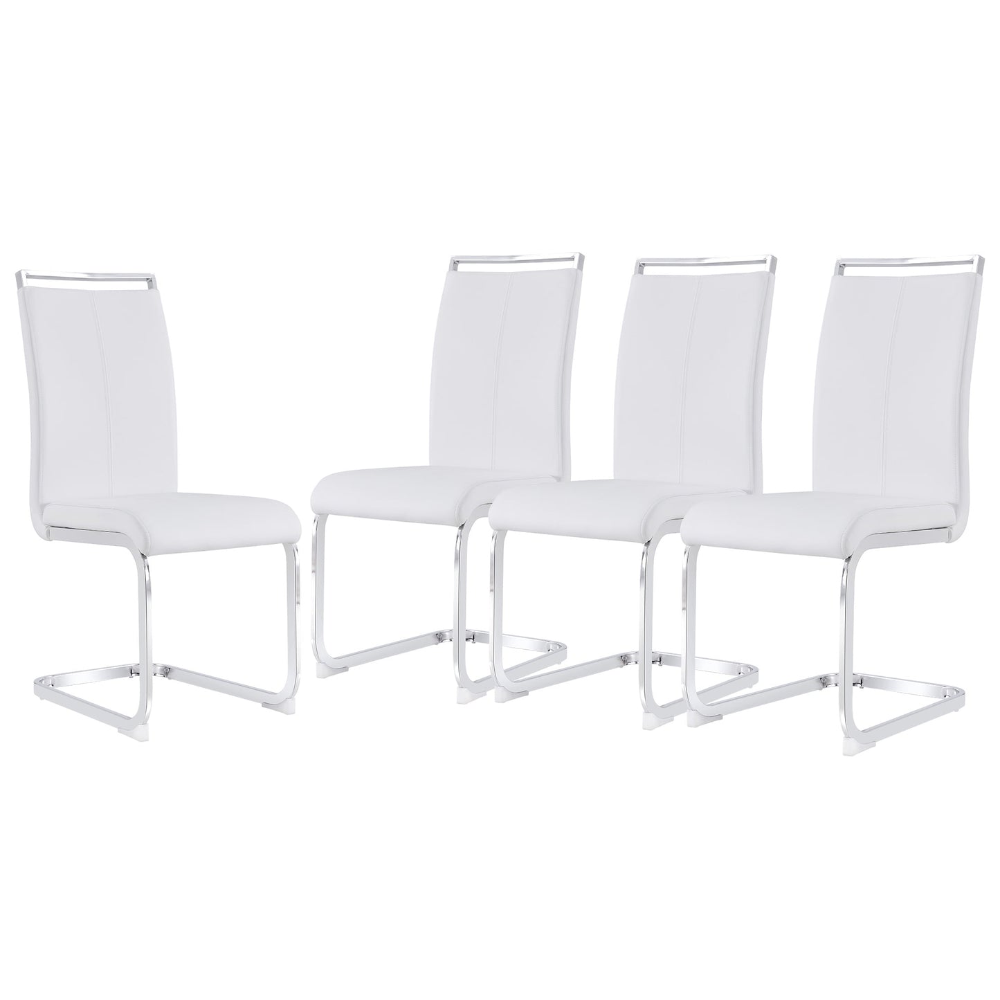 Sudica Dining Chairs Set of 4 Upholstered PU Leather Modern Kitchen Chairs with Chomon Legs, White