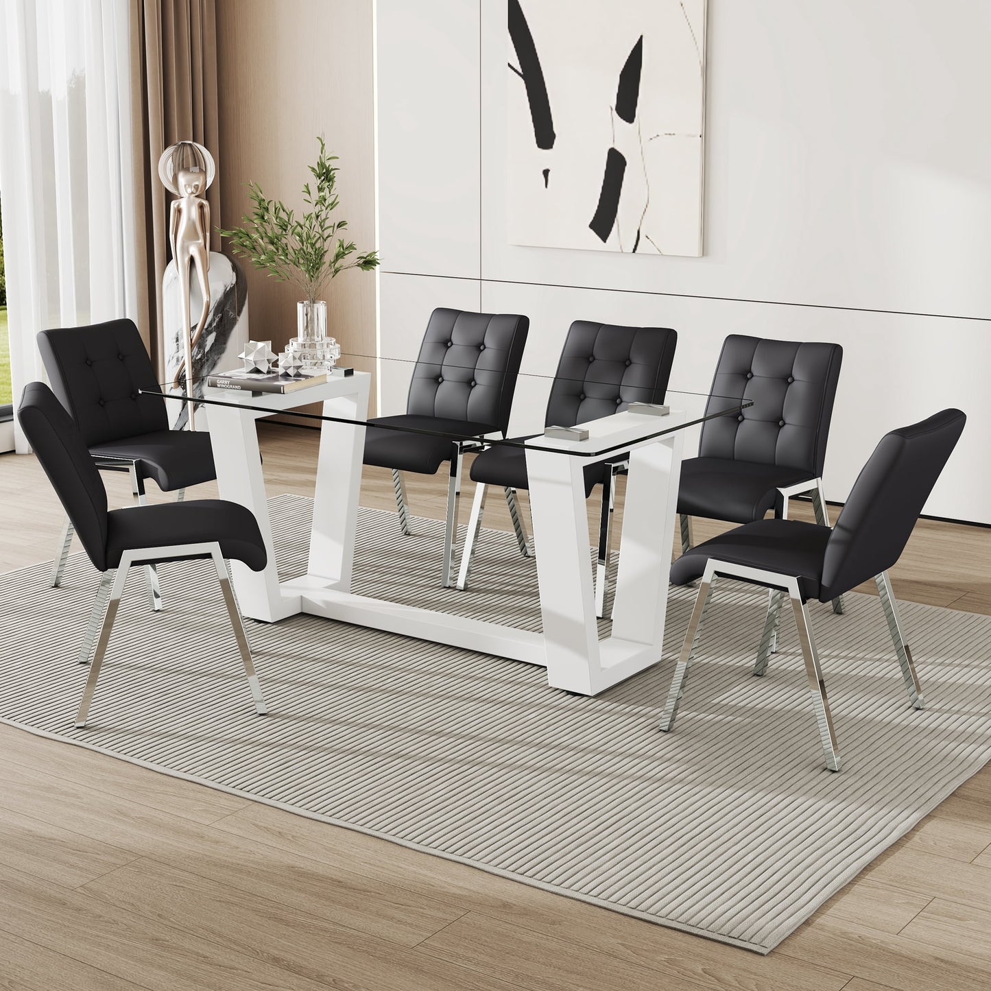 Sudica Dining Room Chairs Set of 6 Upholstered Tufted Mid-Century Modern Kitchen Chairs with Chomon Legs, Balck(chairs only)