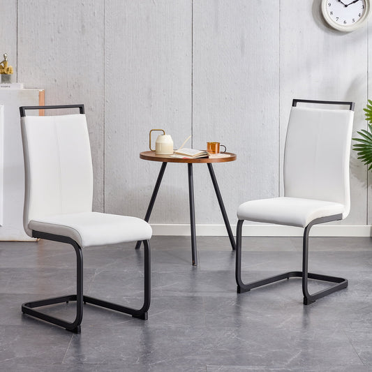 Modern Dining Side Chair Set of 2, PU Leather Side Chairs with Metal Legs for Home, White