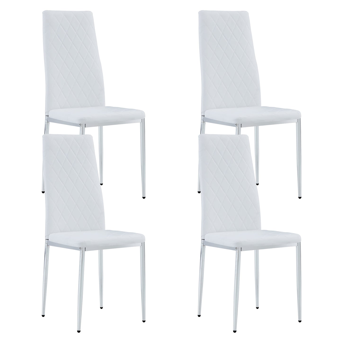 Sudica Upholstered Dining Chairs Set of 4 PU Leather Kitchen Dining Room Chairs with Tall Slat Back, White