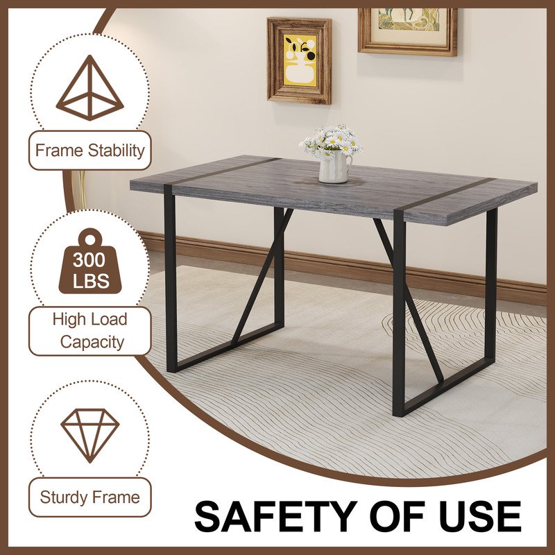 Rectangular Dining Table For 4-6 Person,Sudica 51 inch Gray Tabletop and Black Metal Legs,for Dining Room,Kitchen,Office.