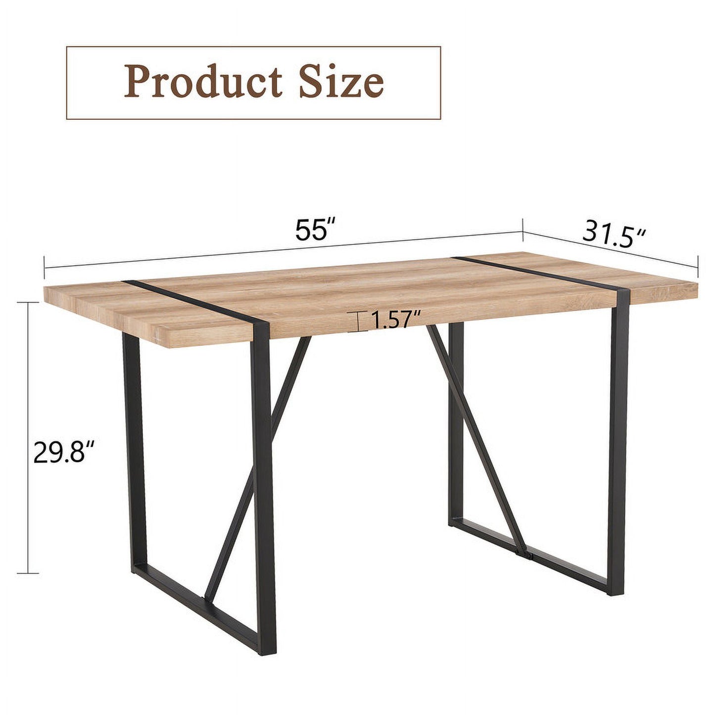 Rectangular Dining Table For 4-6 Person,Sudica 51 inch Wood Color Tabletop and Black Metal Legs,for Dining Room,Kitchen