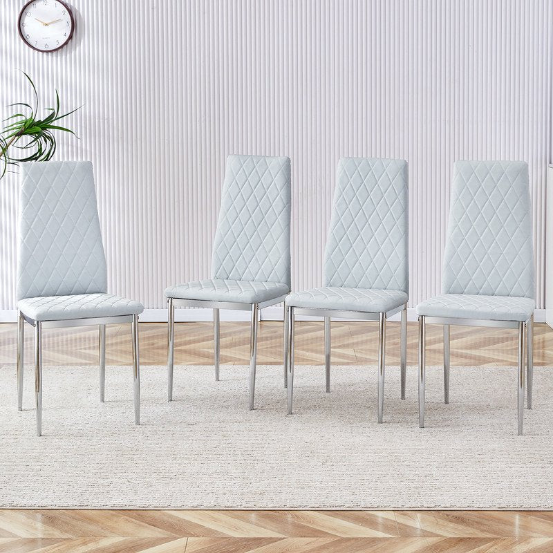 Sudica Upholstered Dining Chairs Set of 4 PU Leather Kitchen Dining Room Chairs with Tall Slat Back, Gray