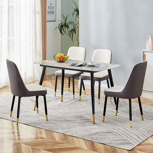 Sudica 5-Piece Dining Table Set,White Faux Marble Dining Tabletop with 4 Faux Leather Dining Room Chairs, Gray