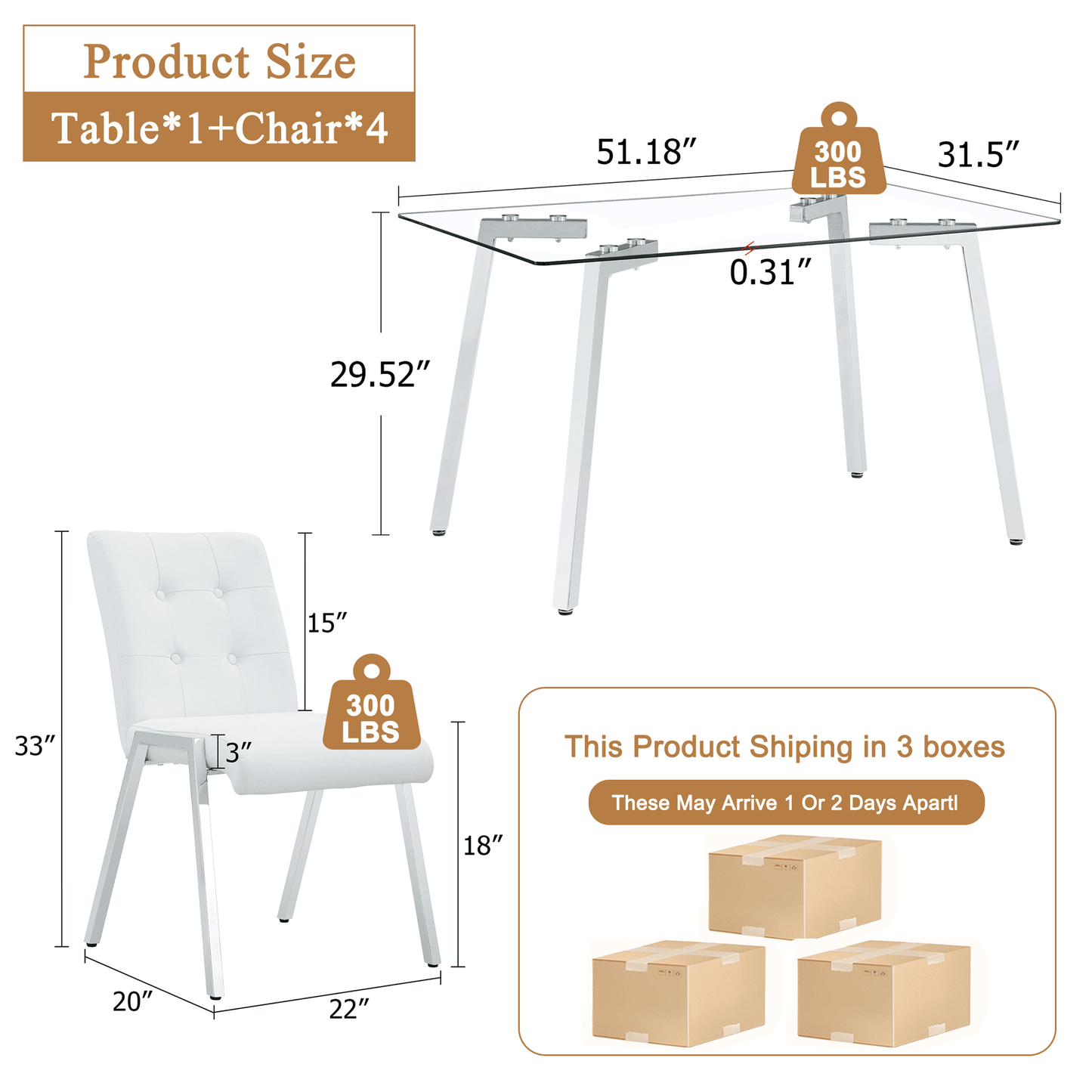 Glass Dining Table Set, Sudica Rectangular Kitchen Table with Upholstered Faux Leather Dining Room Chairs, White