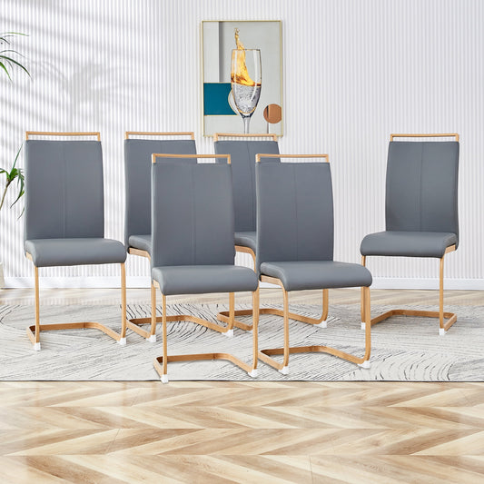 Modern Dining Chairs Set of 6, Sudica Faux Leather Dining Room Chairs with Wood Grain Metal Legs for Kitchen,Gray