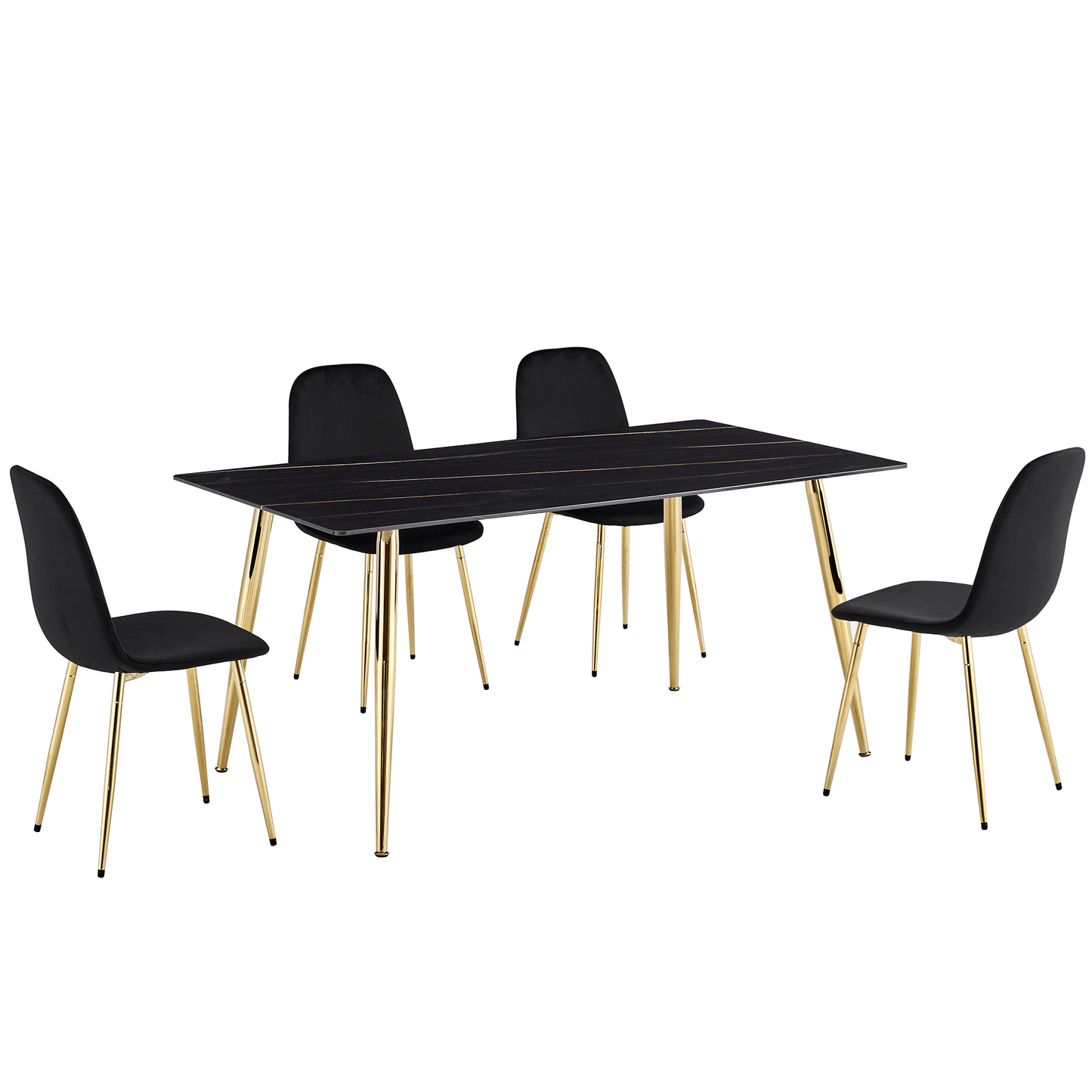 Marble Dining Table Set for 4,Sudica 63" Rectangular Black Faux Marble Kitchen Table with 4 Velvet Dining Chairs